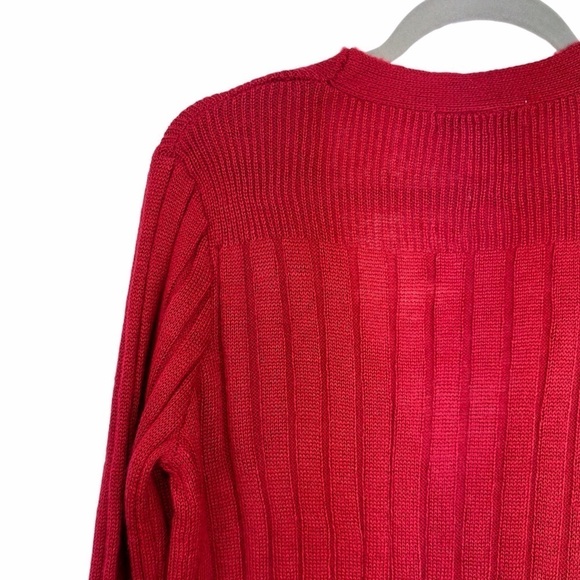 Cotton Emporium Womens Red Ribbed Button Cardigan Long Sleeve Sweater Si… - Picture 7 of 9